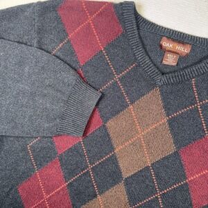 Oak Hill Men's 4 XLT Argyle Pullover V-Neck Cotton Sweater Gray Grandpa Core